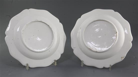A pair of Derby cinquefoil shaped plates, c.1758, 21cm, minor faults,